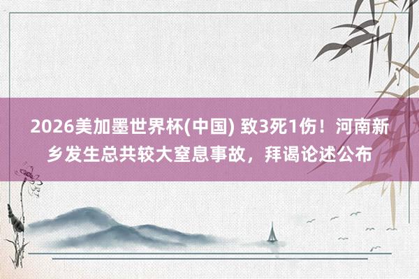 2026美加墨世界杯(中國(guó)) 致3死1傷！河南新鄉(xiāng)發(fā)生總共較大窒息事故，拜謁論述公布