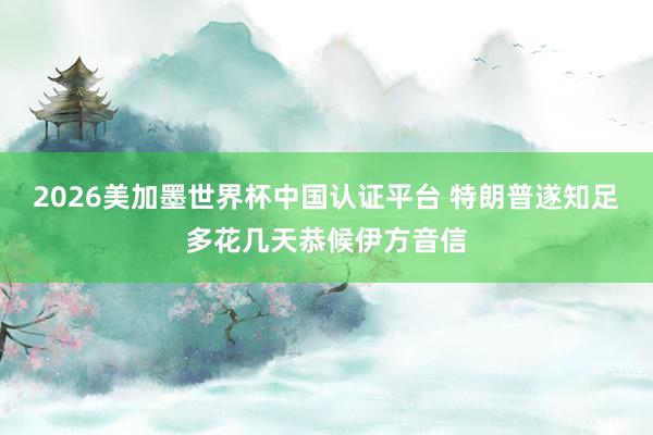 2026美加墨世界杯中國(guó)認(rèn)證平臺(tái) 特朗普遂知足多花幾天恭候伊