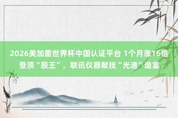 2026美加墨世界杯中國認(rèn)證平臺(tái) 1個(gè)月漲16倍登頂“股王”