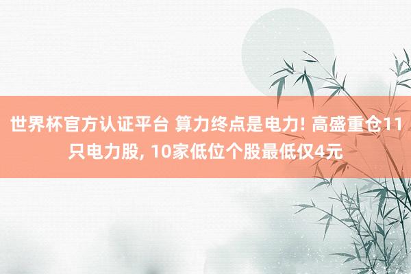 世界杯官方認證平臺 算力終點是電力! 高盛重倉11只電力股,